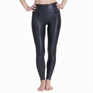 Spanx Black Faux Leather Hip Zip Zipper Moto Leggings 20249R- Size XS